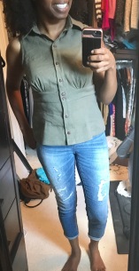 Paired with distressed jeans from Target